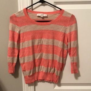 Loft Petite XS striped Sweater cropped sleeve 3/4